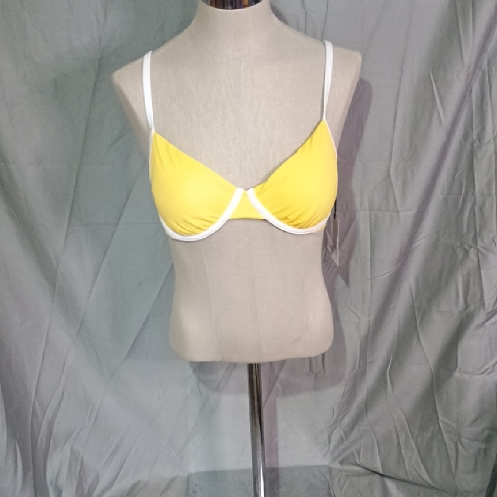 Shade & Shore Yellow Bikini Top with White Accents